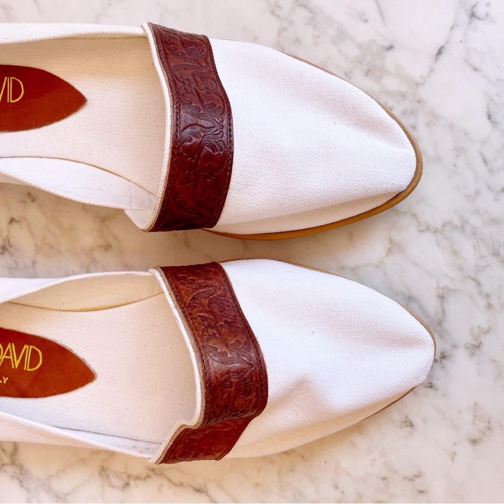 Vintage 80s Italian Canvas and Leather Slip on Espadrille - Picture 4 of 16